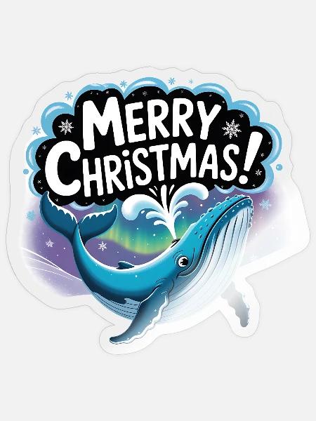 Merry Christmas Whale Splash - Sticker - transparent glossy