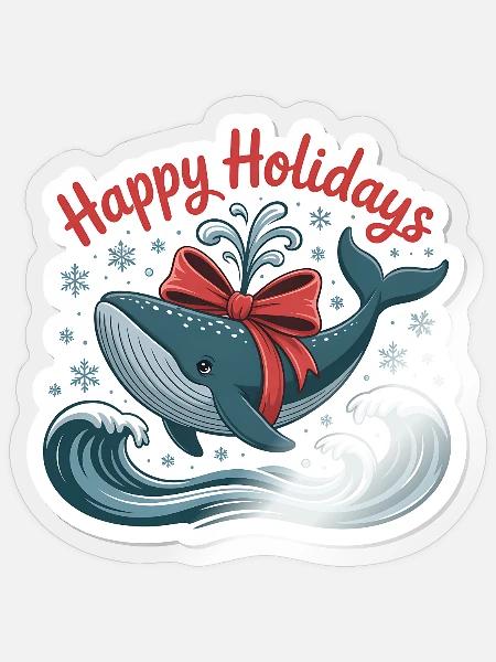 Happy Holidays Whale Sticker - Sticker - transparent glossy