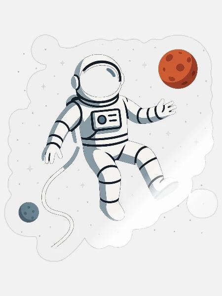Astronaut in Space with Planets - Sticker - transparent glossy