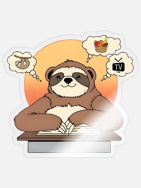 Retro Overthinking Sloth Student | Cute Study Mood - Sticker - transparent glossy
