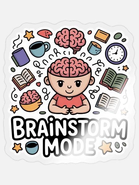 Brainstorm Mode Cartoon- Overthinking Design - Sticker - transparent glossy