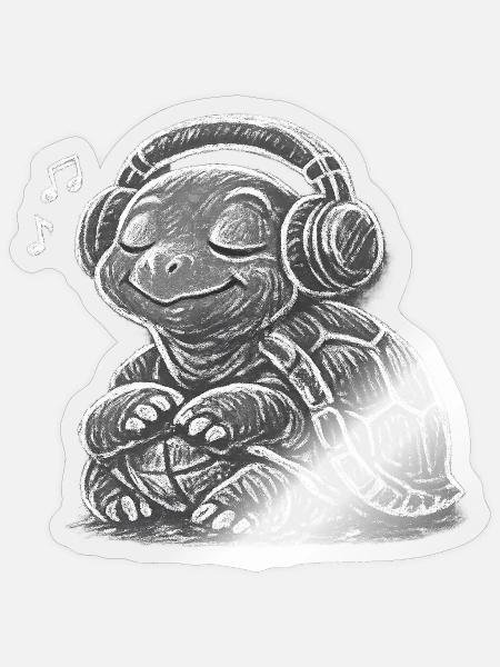 Turtle Beats with Headphones - Sticker - transparent glossy