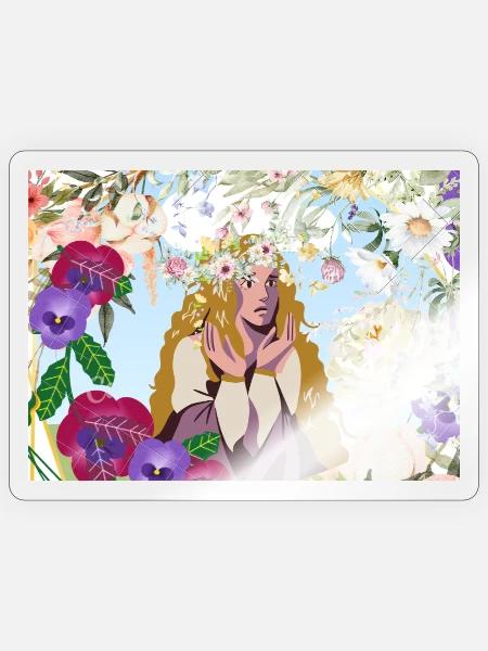 Floral Crown Maiden Portrait - Sticker - transparent glossy