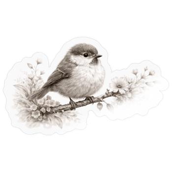 Small Bird in Bloom – Monochrome Woodland - Sticker - transparent glossy - Front