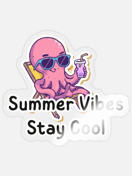 Summer Vibes Octopus Chill Graphic - Sticker - transparent glossy