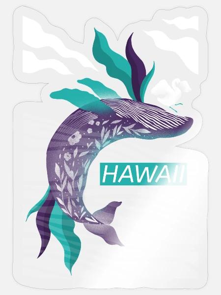 Hawaiian Ocean Bloom Whale Tail - Sticker - transparent glossy
