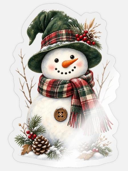 Rustic Plaid Snowman - Sticker - transparent glossy