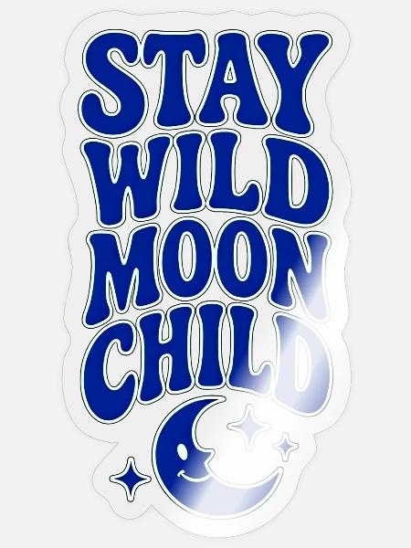 Retro Celestial Moon Child Blue Typography - Sticker - transparent glossy