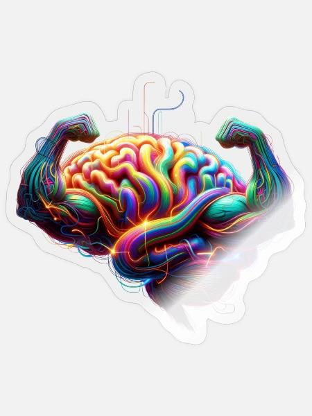 Neon Neural Brain - Sticker - transparent glossy