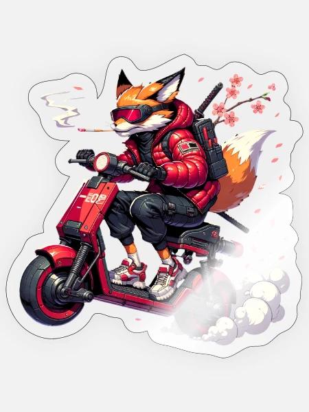 Cyber-Ronin Fox: Neo-Tokyo Drift - Sticker - transparent glossy