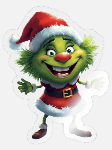 Green Santa Mischief Character - Sticker - transparent glossy