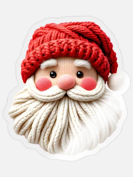 Santa Yarn Face Plush - Sticker - transparent glossy