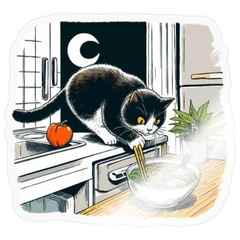 Moonlit Cat Noodle Quest - Sticker - transparent glossy - Front
