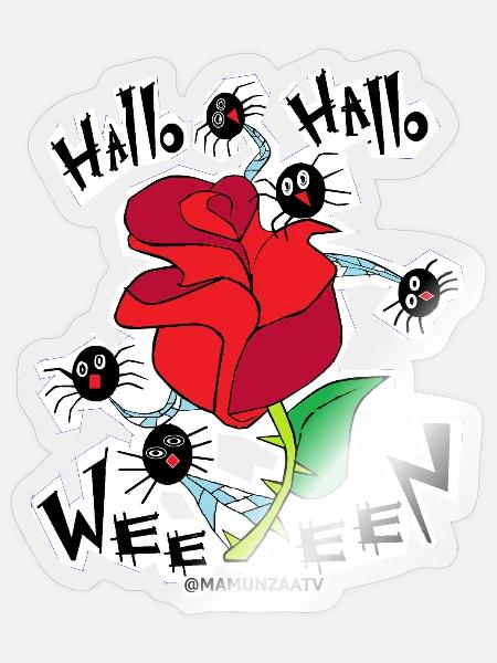 Whimsical Haunted Rose with Spiders - Sticker - transparent glossy