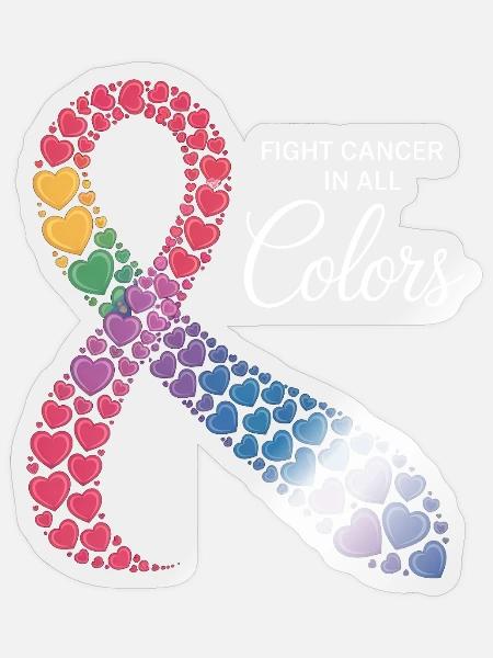 Rainbow Heart Cancer Ribbon in All Colors - Sticker - transparent glossy