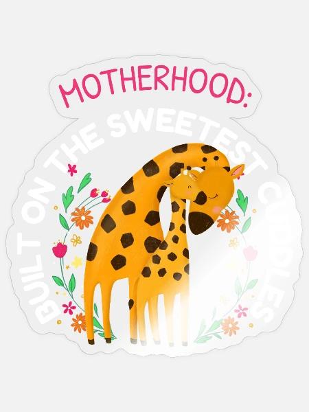 Giraffe Mama Cuddles Floral  - Sticker - transparent glossy
