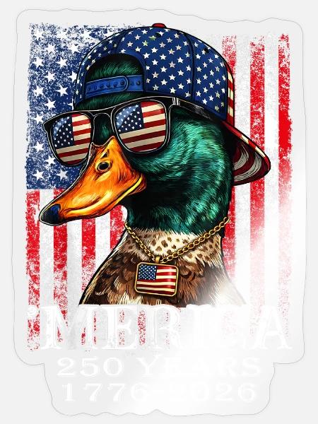 4th of July Mallard Duck Boy Funny Patriotic  - Sticker - transparent glossy