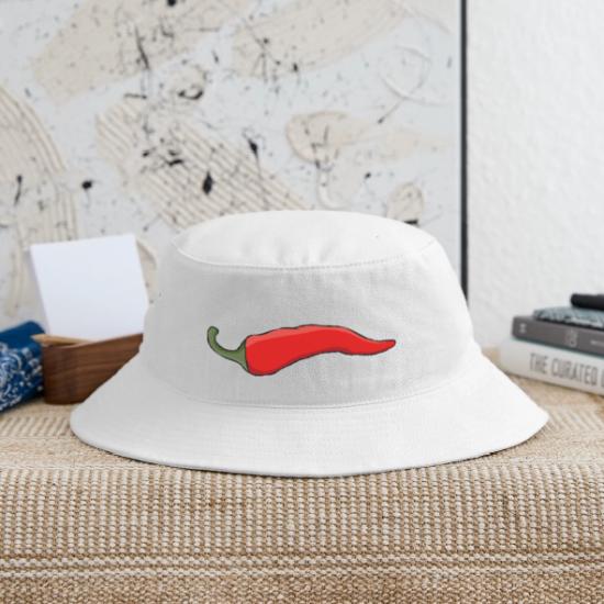 Dolls Kill White Bucket Hat with Red Chili Pepper Print Red hot chili pepper main image 4
