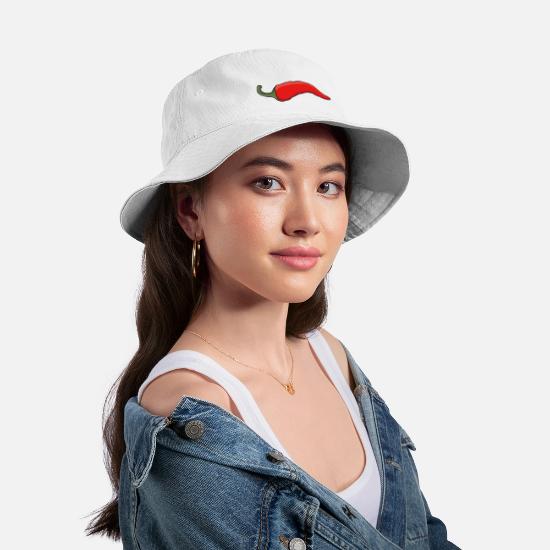 Dolls Kill White Bucket Hat with Red Chili Pepper Print Red hot chili pepper main image 2
