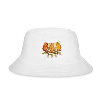 Three colorful owls with pine tree branches - Bucket Hat - white - Front