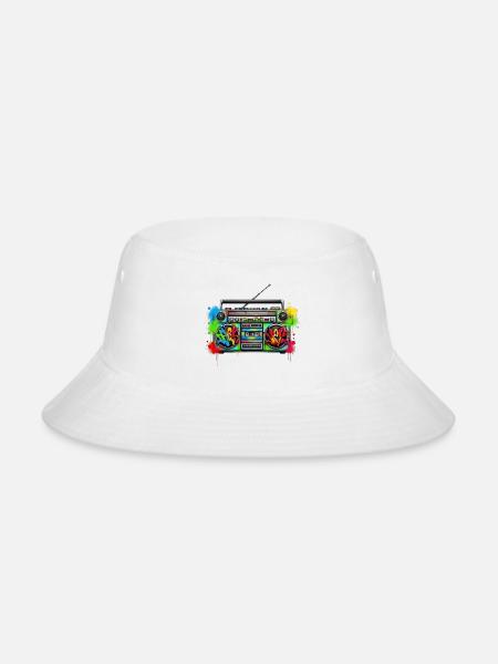 Neon Graffiti Boombox Splash - Bucket Hat - white