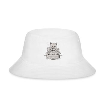Coffee Cat In Comfy Chair - Bucket Hat - white - Front