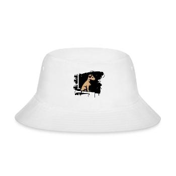 Dog in the Rain on a Roof in Stylized Comic Style - Bucket Hat - white - Front