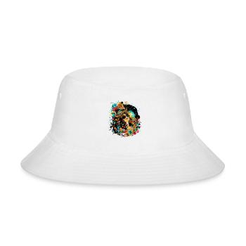 Whimsical Chic Floral. Woman Wearing Sunglasses - Bucket Hat - white - Front