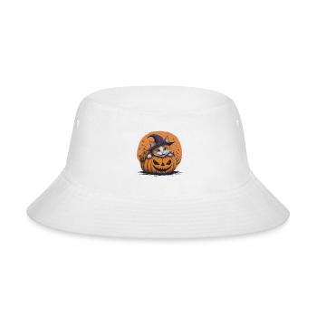 Pumpkin Cat in Witch Hat  - Halloween - Bucket Hat - white - Front