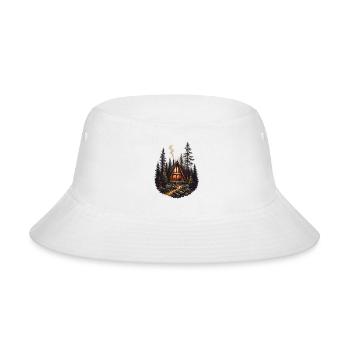 Vintage A Frame Cabin Woods Forest Nature Camping  - Bucket Hat - white - Front