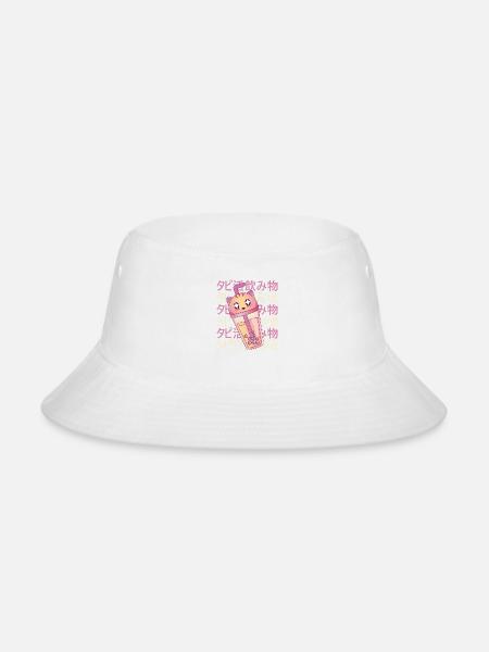 Kawaii Cat Boba Tea Cup, Anime Bubble Tea - Bucket Hat - white