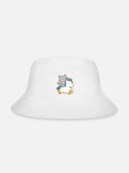 Kawaii Cat Riding Unicorn - Bucket Hat - white