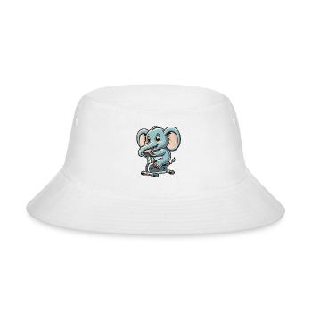 blue cartoon elephant on an ergometer - Bucket Hat - white - Front