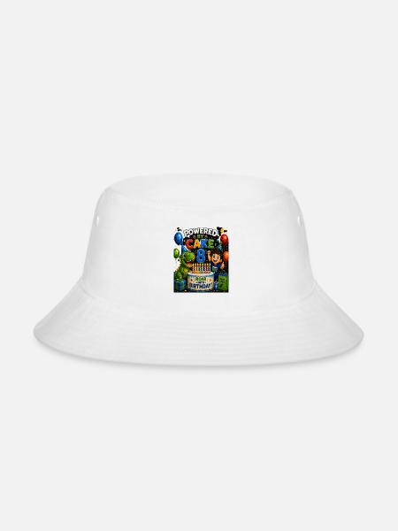 Powered by Cake Dinosaur 8th Birthday Shirt Boys - Bucket Hat - white