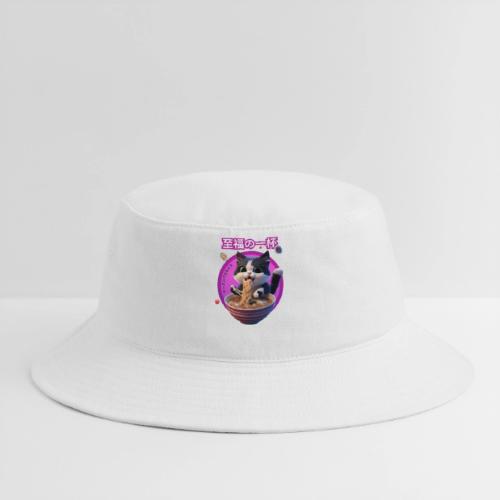 Cat Enjoying Ramen: Japanese Typography - Bucket Hat