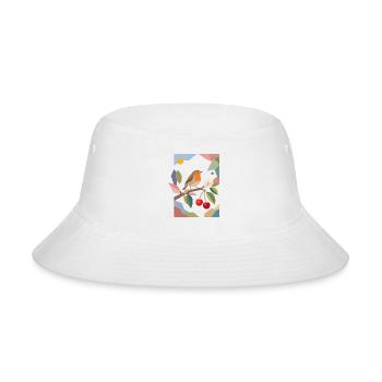 Robin Bird on Branch Cherry Tree Design - Bucket Hat - white - Front