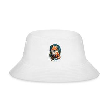 Fox in a pine tree forest at night - Bucket Hat - white - Front