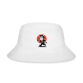 Whimsical Black White Cat Conductor - Bucket Hat - white - Front
