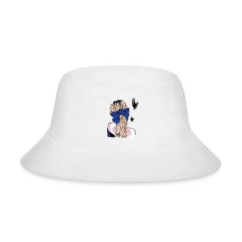 Ponytail with Blue Bow Illustration - Bucket Hat - white - Front