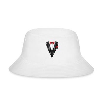 Tuxedo Tie T-Shirt – Funny Tuxedo Bow Tie Design - Bucket Hat - white - Front