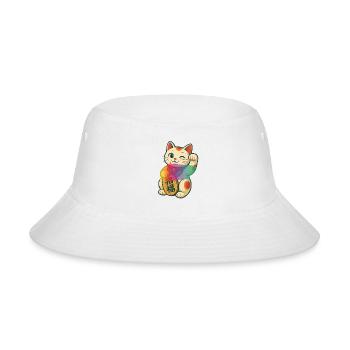 Waving Lucky Cat with Rainbow Effect - Bucket Hat - white - Front