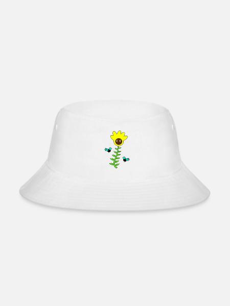 Cute Sunflower And Blue Birds - Bucket Hat - white