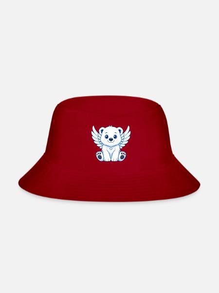 Cute polar bear angel cartoon with wings joy laugh - Bucket Hat - red