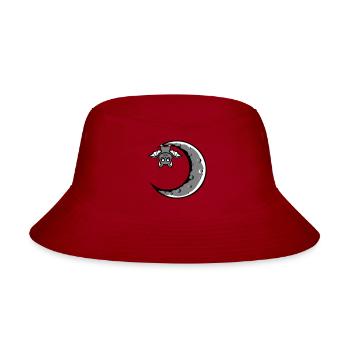 Cute Bat Hanging Crescent Moon Halloween Night Fun - Bucket Hat - red - Front