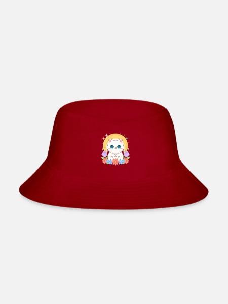Rainbow Halo Cat in Bloom - Bucket Hat - red