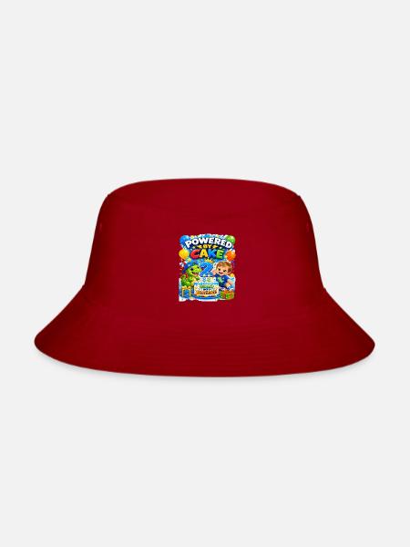 Powered_by_Cake_Dinosaur_2nd_Birthday_Shirt r Boys - Bucket Hat - red