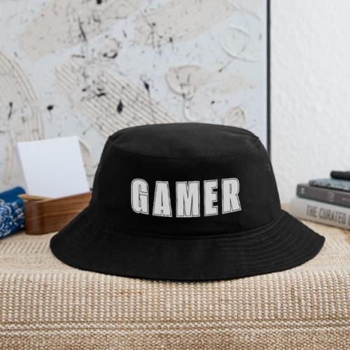Gamer Collegiate White Text Design - Bucket Hat