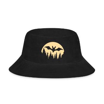 Bat Flying Silhouette Moon Forest Halloween Night - Bucket Hat - black - Front