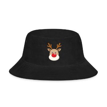 Cute Reindeer Face Rudolph Christmas Xmas - Bucket Hat - black - Front