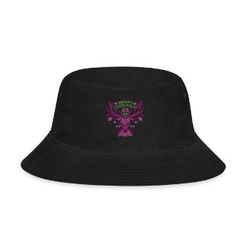 Deer Merry Christmas Reindeer Head Stag Antler - Bucket Hat - black - Front